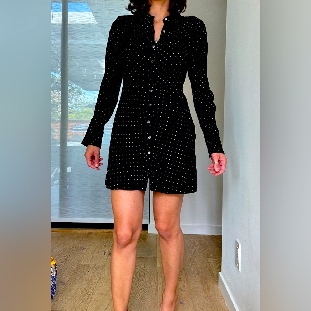 Polka dot shirt dress.